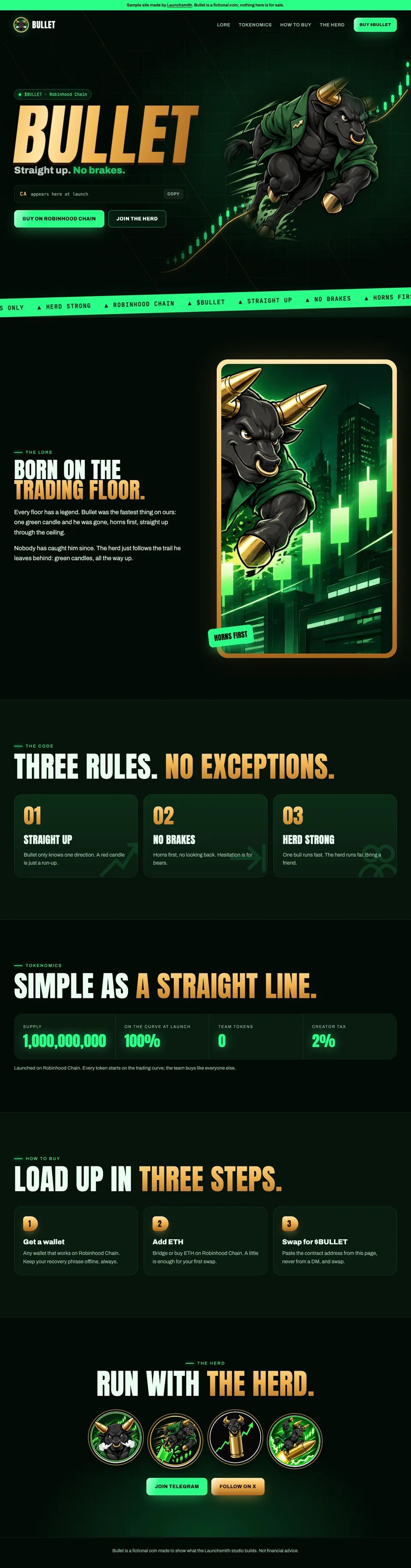 The sample site the studio made for Bullet